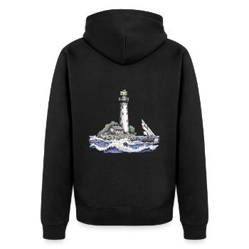 Lighthouse - Unisex Premium Organic Zip Hoodie - black - Back - Nico (187cm)