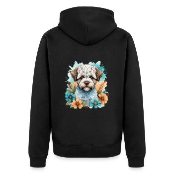 Lagotto Romagnolo Hund Niedlich mit Blumen - Unisex Premium Bio Zip Hoodie - Schwarz - Hinten - Nico (187cm)