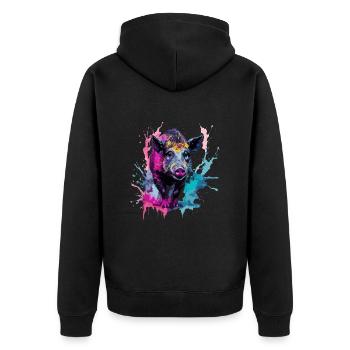 Sanglier à l’aquarelle - Veste à capuche bio Premium Unisexe - noir - Dos - Nico (187cm)