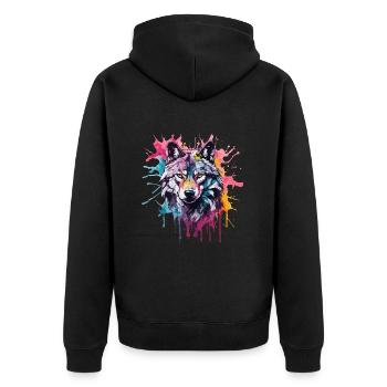 Cool Colorful Wolf in Watercolors. Illustration - Unisex Premium Organic Zip Hoodie - black - Back - Nico (187cm)