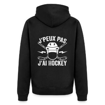 Ich kann nicht, ich habe eine originelle Hockey-Geschenkidee - Unisex Premium Bio Zip Hoodie - Schwarz - Hinten - Nico (187cm)