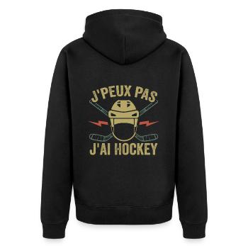 Ich kann nicht, ich habe eine originelle Hockey-Geschenkidee - Unisex Premium Bio Zip Hoodie - Schwarz - Hinten - Nico (187cm)
