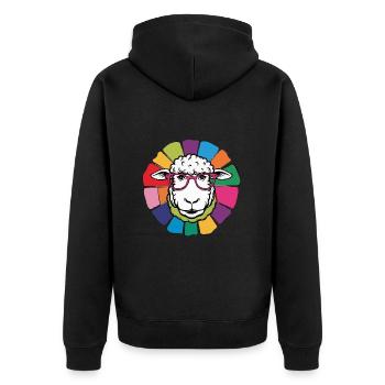 Schaf mit Brille süß in buntem und coolem Design - Unisex Premium Bio Zip Hoodie - Schwarz - Hinten - Nico (187cm)