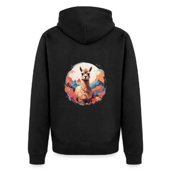Alpaka Lama Cooler prächtiger Hintergrund - Unisex Premium Bio Zip Hoodie - Schwarz - Hinten - Nico (187cm)
