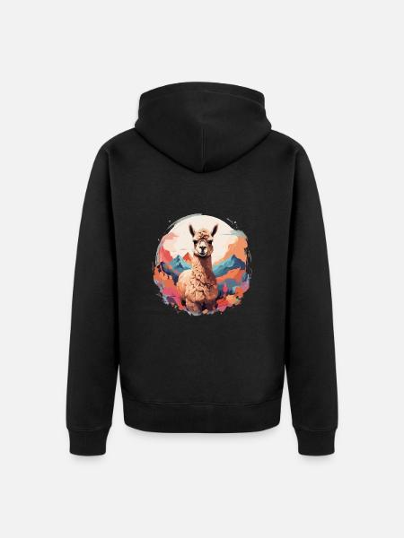 Alpaca Llama Cool magnificent background - Unisex Premium Organic Zip Hoodie - black