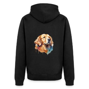 Golden Retriever Hund Coole Aquarelle - Unisex Premium Bio Zip Hoodie - Schwarz - Hinten - Nico (187cm)