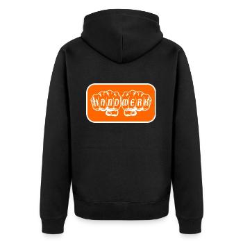 Handwerk Faust Orange - Unisex Premium Bio Zip Hoodie - Schwarz - Hinten - Nico (187cm)