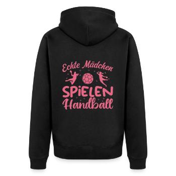 Real girls playing handball - Unisex Premium Organic Zip Hoodie - black - Back - Nico (187cm)
