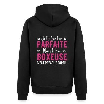 Nicht perfekt, aber ich bin ein Boxer - Boxer-Geschenk - Unisex Premium Bio Zip Hoodie - Schwarz - Hinten - Nico (187cm)