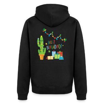 Feliz Navidad Kaktus Weihnachtspullover - Unisex Premium Bio Zip Hoodie - Schwarz - Hinten - Nico (187cm)