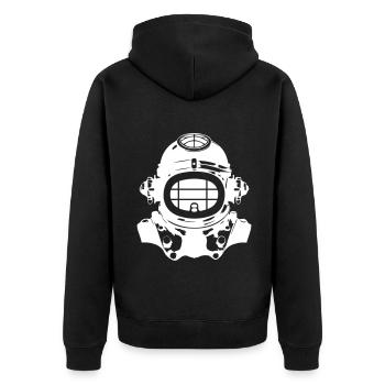 Taucherhelm Tauchen Apnoe Vintage - Unisex Premium Bio Zip Hoodie - Schwarz - Hinten - Nico (187cm)