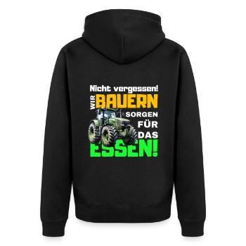 Bauern Demo Proteste 2024 Spruch Farmers for Futur - Unisex Premium Bio Zip Hoodie - Schwarz - Hinten - Nico (187cm)
