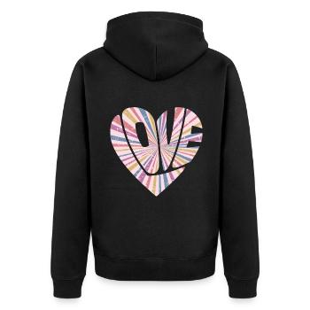 Buntes Liebesherz Cooles Geschenk für Männer Frauen & Kinder - Unisex Premium Bio Zip Hoodie - Schwarz - Hinten - Nico (187cm)