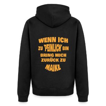 Zu peinlich zurück an Maike - Unisex Premium Bio Zip Hoodie - Schwarz - Hinten - Nico (187cm)