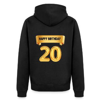 Happy Birthday zum 20. Geburtstag - Unisex Premium Bio Zip Hoodie - Schwarz - Hinten - Nico (187cm)