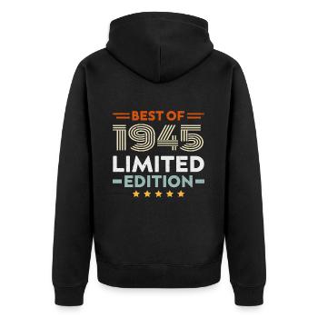 Retro 1945 Vintage Geschenk 79. Geburtstag 79 Jahre - Unisex Premium Bio Zip Hoodie - Schwarz - Hinten - Nico (187cm)