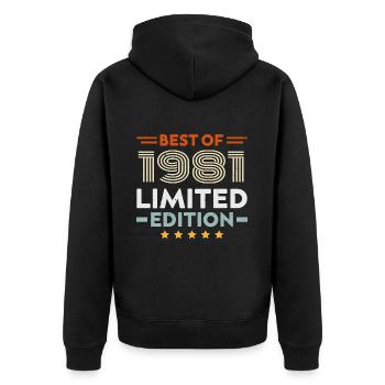 Retro 1981 Vintage Geschenk 43. Geburtstag 43 Jahre - Unisex Premium Bio Zip Hoodie - Schwarz - Hinten - Nico (187cm)