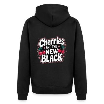 Kirsche Kirschen Früchte Essen - Unisex Premium Bio Zip Hoodie - Schwarz - Hinten - Nico (187cm)