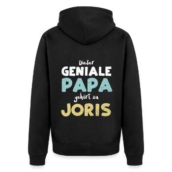Dieser Geniale Papa Gehört Zu Joris - Unisex Premium Bio Zip Hoodie - Schwarz - Hinten - Nico (187cm)
