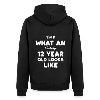 This Is What An Awesome 12 Year... - Unisex Premium Bio Zip Hoodie - Schwarz - Hinten - Nico (187cm)