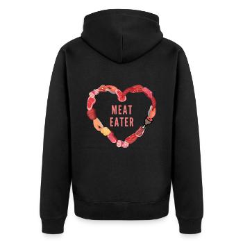 Meat Eater Design Fleisch Fisch Wurst Herz - Unisex Premium Bio Zip Hoodie - Schwarz - Hinten - Nico (187cm)