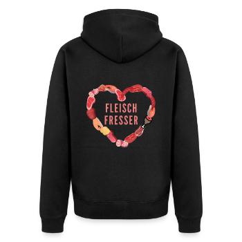 Fleisch Fresser Design Meat Fisch Wurst Herz - Unisex Premium Bio Zip Hoodie - Schwarz - Hinten - Nico (187cm)