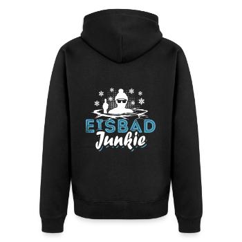 Eisbad Junkie - Eisbaden Eisbader Spruch - Unisex Premium Bio Zip Hoodie - Schwarz - Hinten - Nico (187cm)
