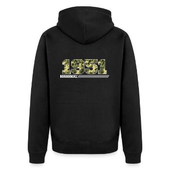 1951 Jubiläumsgeschenk Jahrgang 1951 Armee - Unisex Premium Bio Zip Hoodie - Schwarz - Hinten - Nico (187cm)