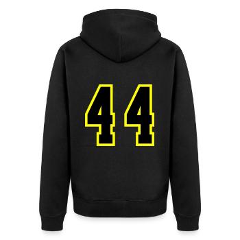 44 Zahl Trikot - Unisex Premium Bio Zip Hoodie - Schwarz - Hinten - Nico (187cm)
