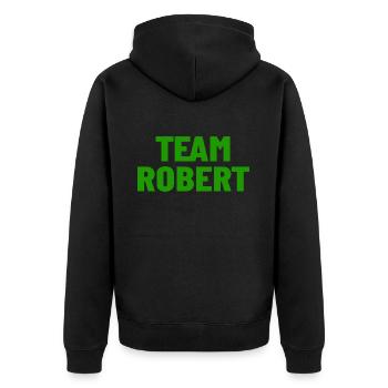 Team Robert - Unisex Premium Bio Zip Hoodie - Schwarz - Hinten - Nico (187cm)