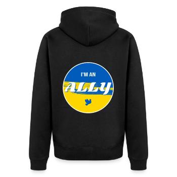 Ukraine ALLY - Unisex Premium Bio Zip Hoodie - Schwarz - Hinten - Nico (187cm)