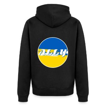 Ally Ukraine - Unisex Premium Bio Zip Hoodie - Schwarz - Hinten - Nico (187cm)