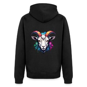 Ziegenhorn Cooles buntes niedliches Neon-Aquarell - Unisex Premium Bio Zip Hoodie - Schwarz - Hinten - Nico (187cm)
