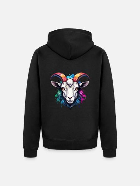 Goat Horn Cool Colorful Cute Neon Watercolor - Unisex Premium Organic Zip Hoodie - black