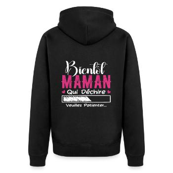 Bientôt Maman Qui Déchire Veuillez Patienter Mère - Veste à capuche bio Premium Unisexe - noir - Dos - Nico (187cm)
