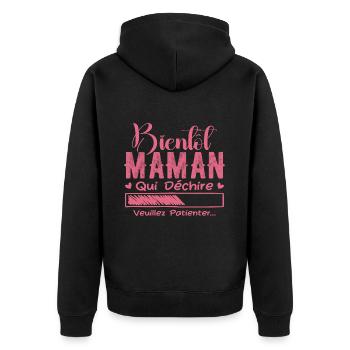 Bientôt Maman Qui Déchire Veuillez Patienter Mère - Veste à capuche bio Premium Unisexe - noir - Dos - Nico (187cm)