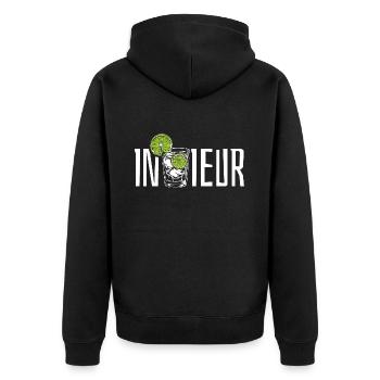 Gin Ingenieur - In Gin ieur - Wortspiel - Unisex Premium Bio Zip Hoodie - Schwarz - Hinten - Nico (187cm)