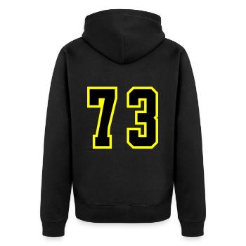 73 Zahl Trikot - Unisex Premium Bio Zip Hoodie - Schwarz - Hinten - Nico (187cm)