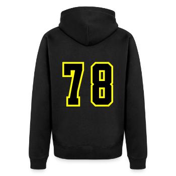 78 Zahl Trikot - Unisex Premium Bio Zip Hoodie - Schwarz - Hinten - Nico (187cm)