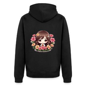 A chibi in bloom - Unisex Premium Organic Zip Hoodie - black - Back - Nico (187cm)