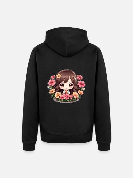 A chibi in bloom - Unisex Premium Organic Zip Hoodie - black