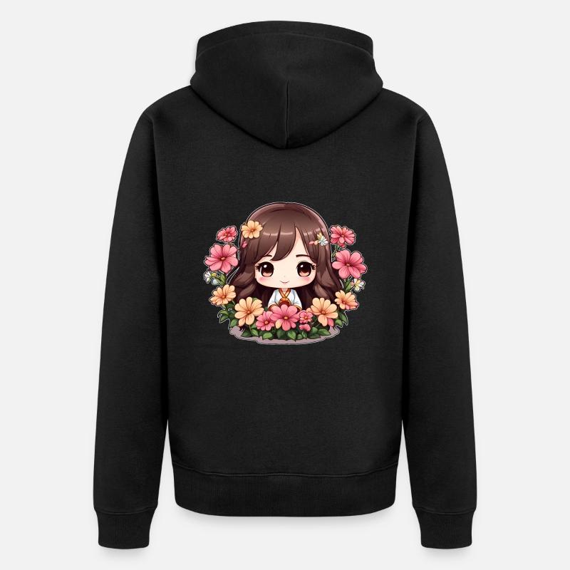 Une chibi en fleurs - Veste à capuche bio Premium Unisexe - noir