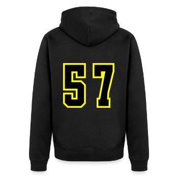57 Zahl Trikot - Unisex Premium Bio Zip Hoodie - Schwarz - Hinten - Nico (187cm)