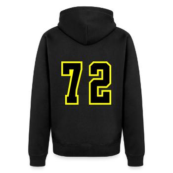 72 Zahl Trikot - Unisex Premium Bio Zip Hoodie - Schwarz - Hinten - Nico (187cm)