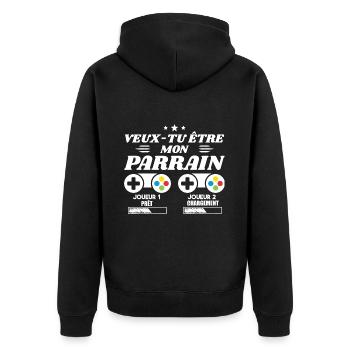 Veux-tu être mon parrain, Demande parrain gamer - Veste à capuche bio Premium Unisexe - noir - Dos - Nico (187cm)
