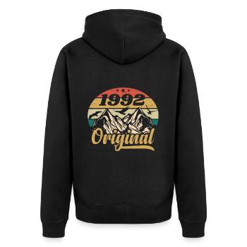Original 1992 Vintage Geburtstagsgeschenk 1992 - Unisex Premium Bio Zip Hoodie - Schwarz - Hinten - Nico (187cm)