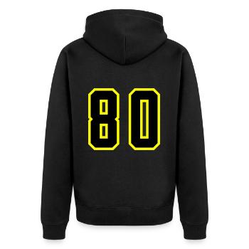 80 Zahl Trikot - Unisex Premium Bio Zip Hoodie - Schwarz - Hinten - Nico (187cm)