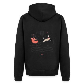 Vœux de Noël chaleureux Père Noël chien - Veste à capuche bio Premium Unisexe - noir - Dos - Nico (187cm)