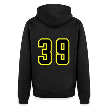 39 Zahl Trikot - Unisex Premium Bio Zip Hoodie - Schwarz - Hinten - Nico (187cm)