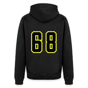 68 Zahl Trikot - Unisex Premium Bio Zip Hoodie - Schwarz - Hinten - Nico (187cm)